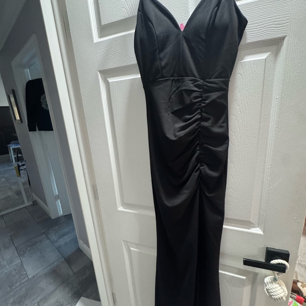 Emerald Sundae Black Ruched Maxi Dress